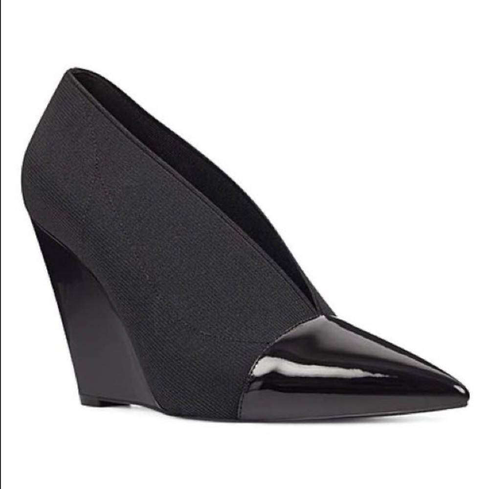 Nine West Patent Black Pointed-Toe Valrus Leather Wedge